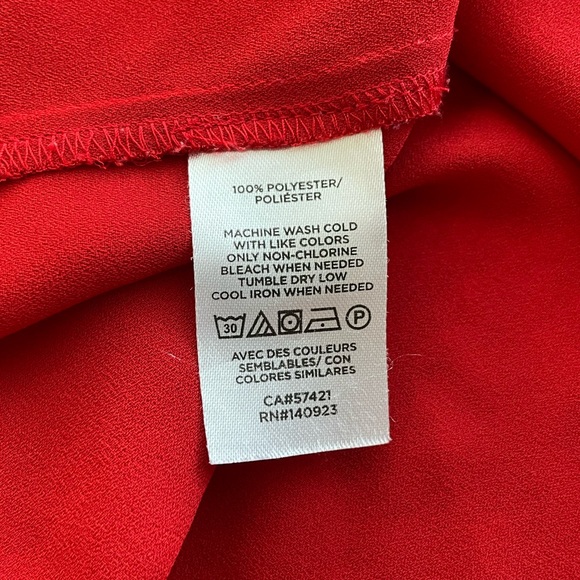 LOFT • Stylish Tie-Neck Bright Red Long Sleeve Pop of Color Blouse - Picture 8 of 8